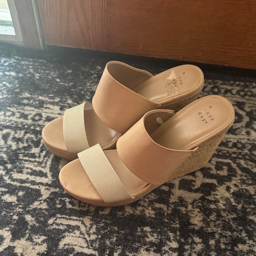 a new day Tan and Cream Wedge Sandals
